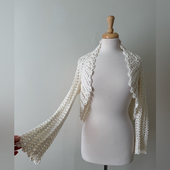 kopa Sweaters - KOPA White Crochet Bell Sleeve Boulet Bridal Cardigan | Boho Cottagecore